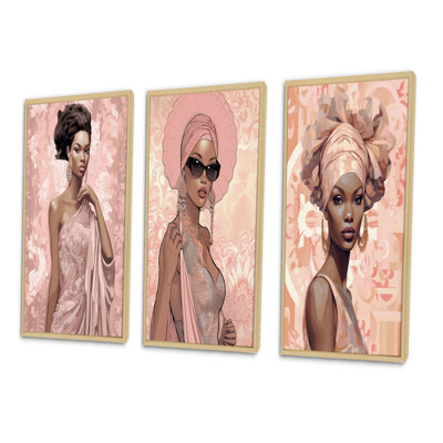 «Retro Glam Fashion African American Vogue Beauty I», 3 pièces sur toile