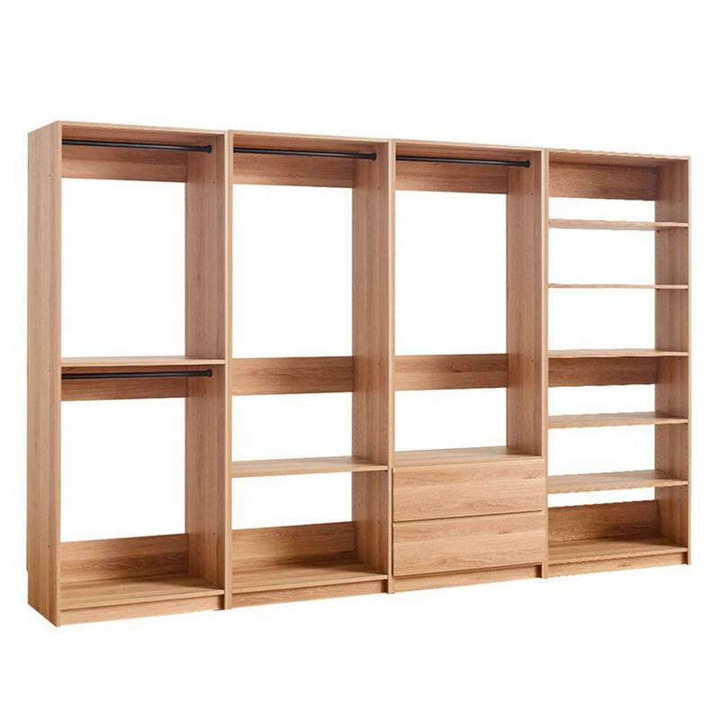 Système d'organisation modulaire autoportant Dee, 4 tringles de suspension, 6 tablettes, Brun
