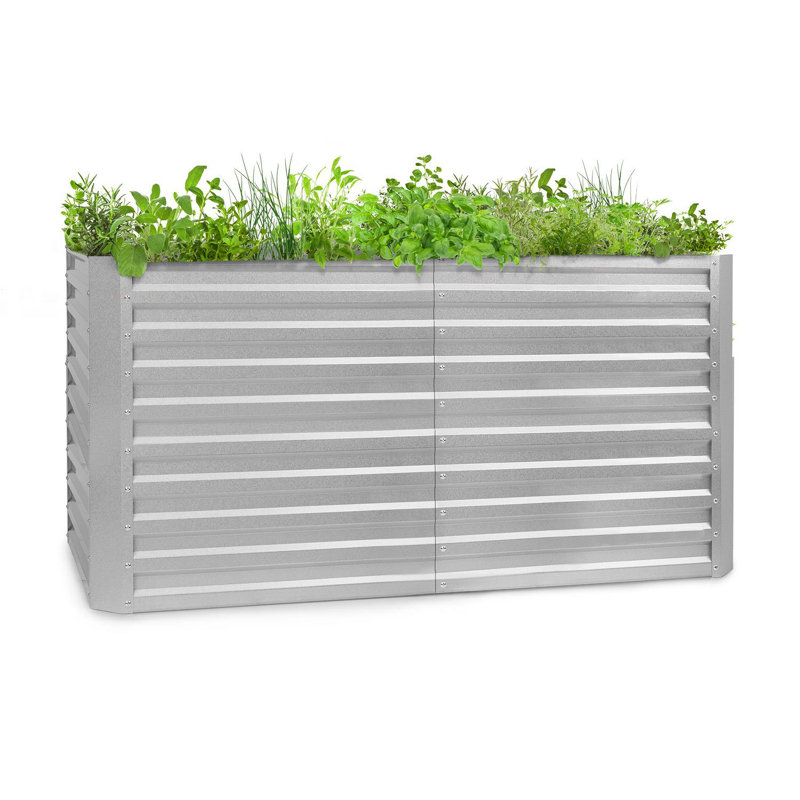 Metal Raised Flower Bed, Silver, 90cm H x 200cm W x 100cm D