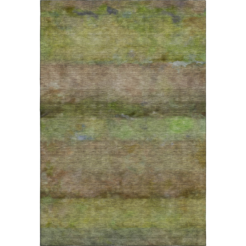 Premium Machine Washable Mayfield AMF2311 Stripes Rug, Olive, 5' x 7'6"