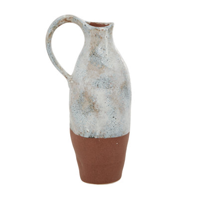 Ceramic Handmade White Decorative Vase with Terracotta Accents