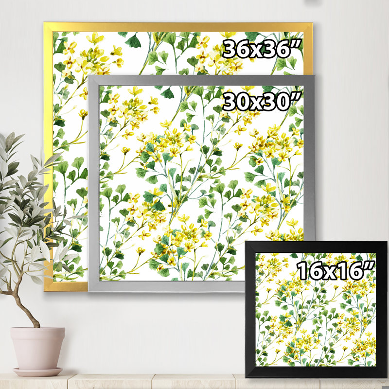 «Vibrant Yellow Summer Wildflowers», reproduction sur toile, H 16 po x l 16 po x 1,5 po, Toile blanche encadrée