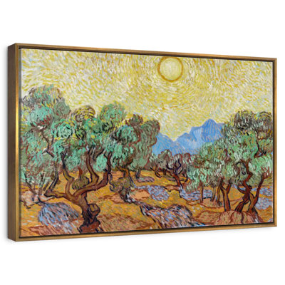Oliviers avec ciel jaune et soleil