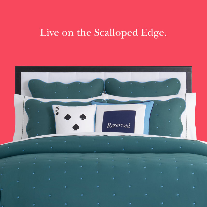 kate spade new york Scalloped Edge Full/Queen Quilt Bedding Set, All Season 3-Piece Set, Navy, Blue