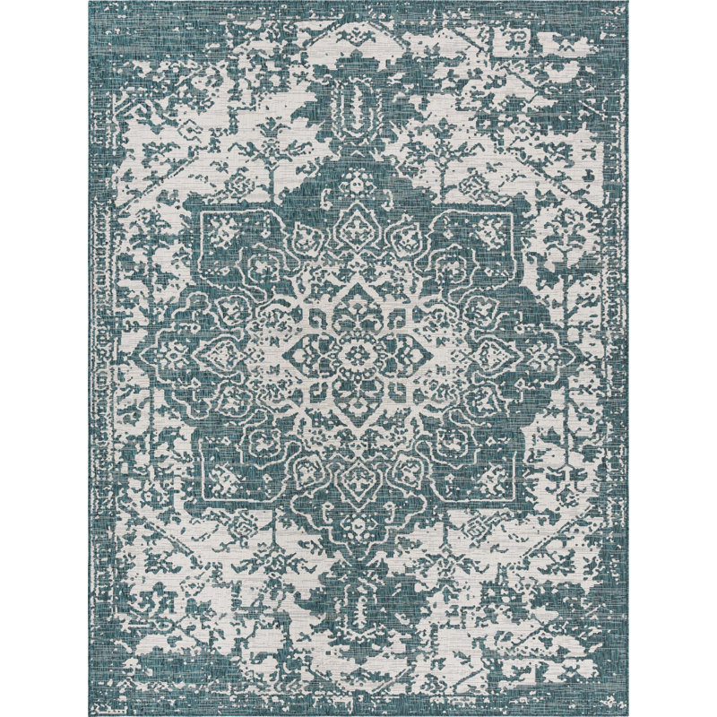 Power Loom Teal Indoor/Outdoor Rug, Rectangle 274 x 366cm