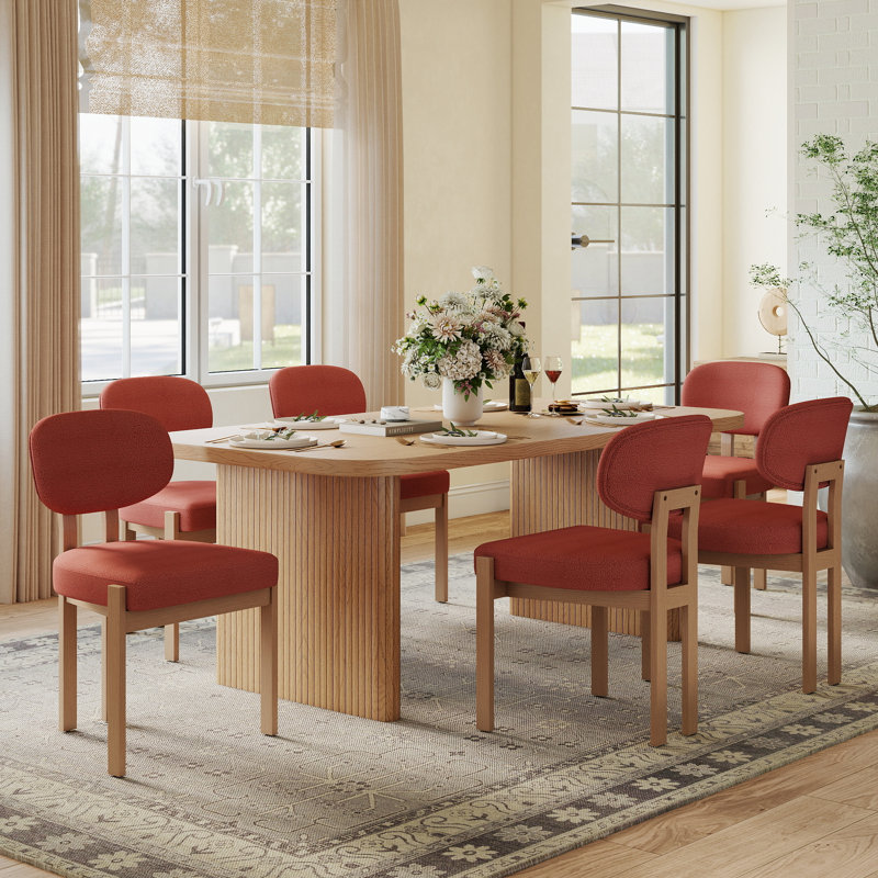 Ensembles de salle à manger avec table rectangulaire de 68,75 pouces et chaises rembourrées en tissu, Orange