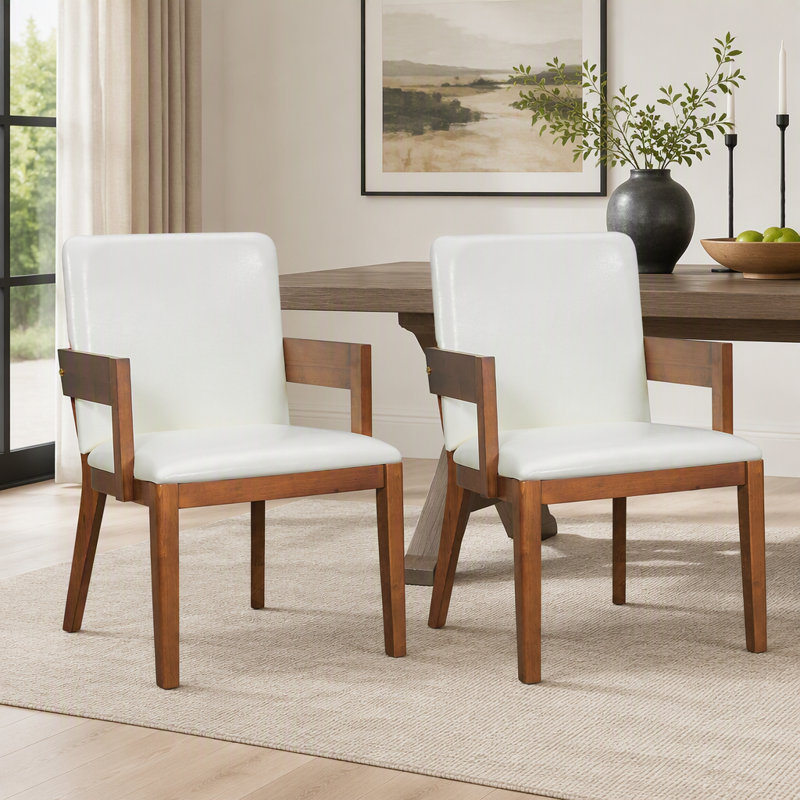 Ensemble de 2 chaises rembourrées de salle à manger modernes, chaises d'appoint en cuir PU avec structure en bois massif pour salle à manger