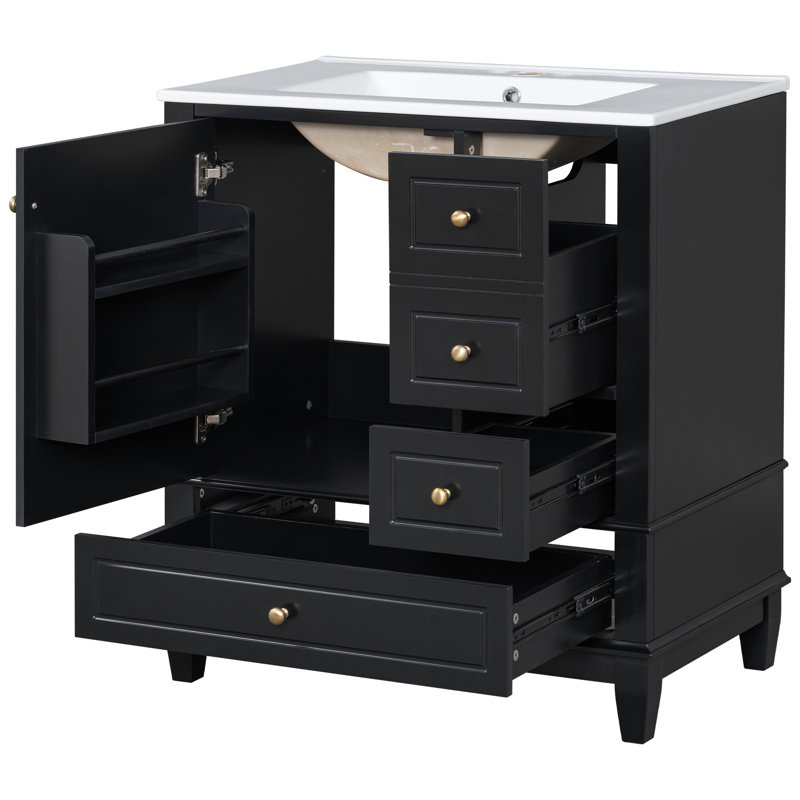 30'' Single Bathroom Vanity With Ceramic Top, Black