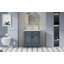 Meuble-lavabo de 30 po avec lavabo en céramique, armoire de rangement en bois massif avec portes à fermeture douce, style rétro, bleu