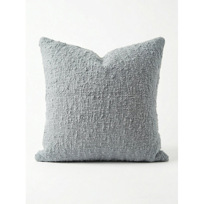 Navy Blue Cozy Boucle Cotton Pillow 20x20 with Down Insert, Aqua, Square 26", Polyester