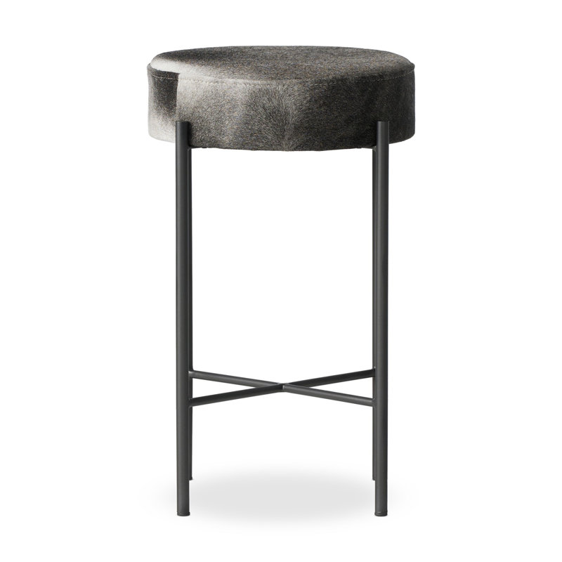 Nocona Upholstered Bar Stool, Black & White Speckled Hide/Leather, Counter Stool (26" Seat Height)