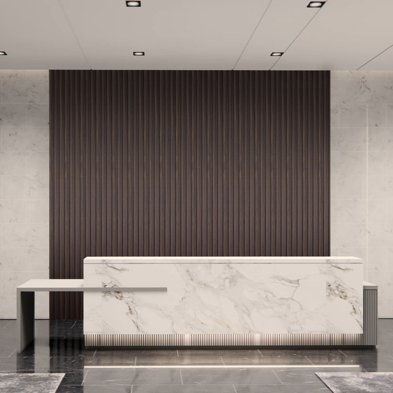 4 PCS 103.94''x5.7'' Slat Solid Wood Wall Paneling for Interior and Ceiling Decoration(16.45 sq.ft./Case), Dark Walnut