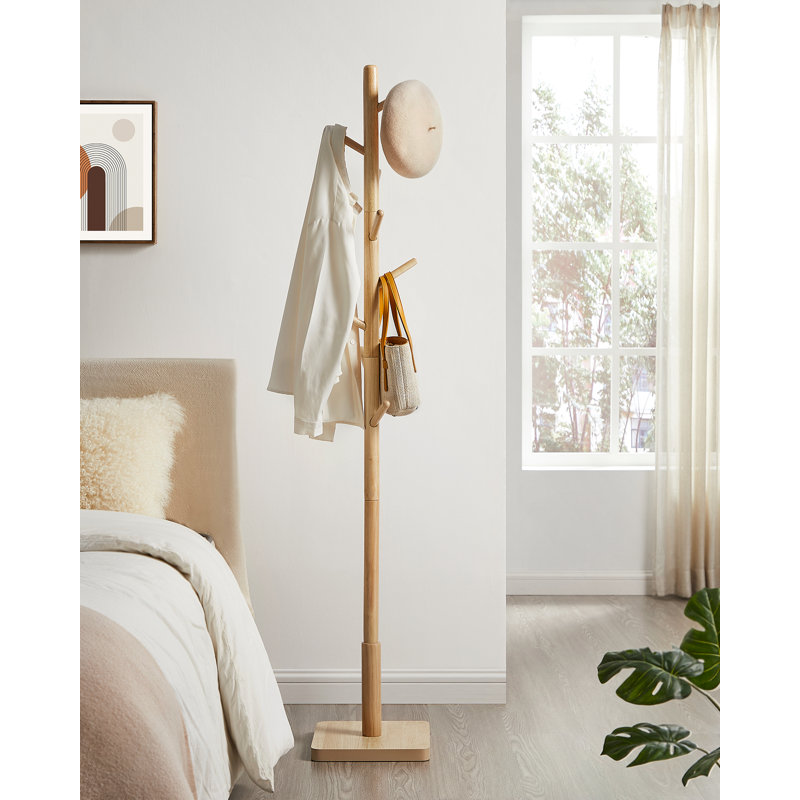 Trikomou Solid Wood 8-Hook Freestanding Coat Rack, Natural Wood