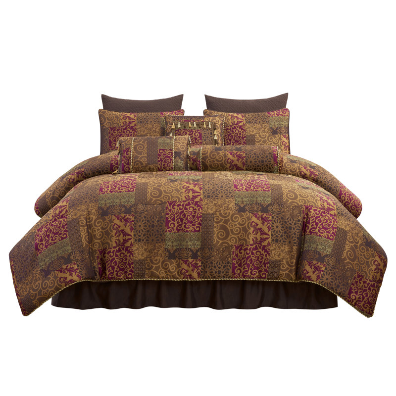 Amelia 9-Piece Floral Jacquard Patchwork Comforter Set, King Comforter + 2 King Shams & 2 Euro Shams, Multicolor