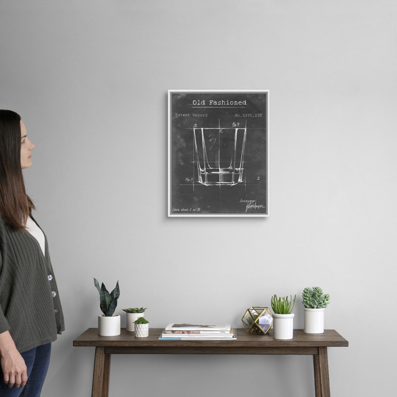 Barware Blueprint I - Impression sur toile, H 21,7 po x l 17,7 po x P 1,75 po, Cadre flottant blanc