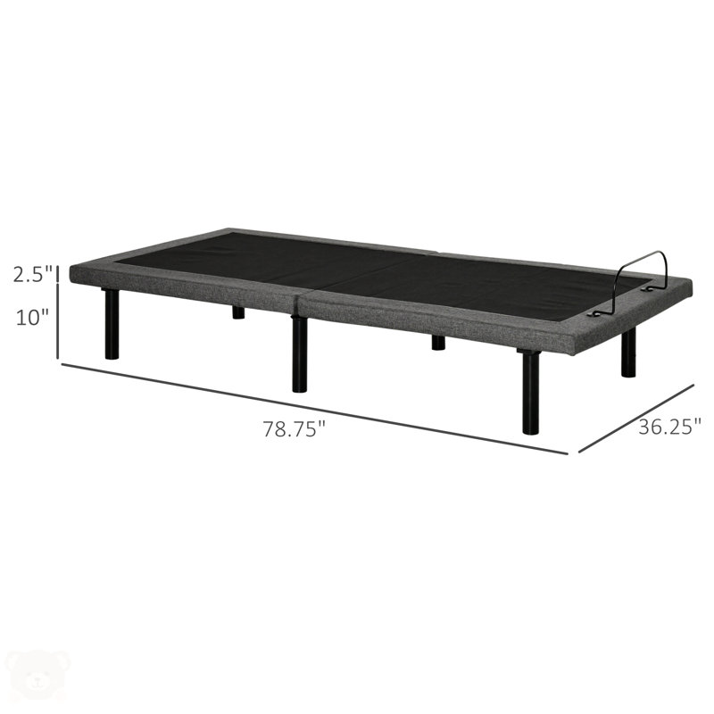 Twin XL Black Adjustable Metal Bed Frame with Upholstered Headboard