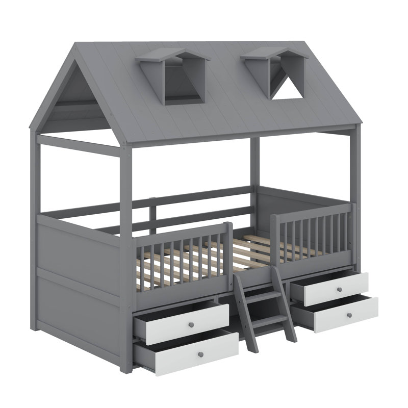 Lit en bois, Gris, Lit simple