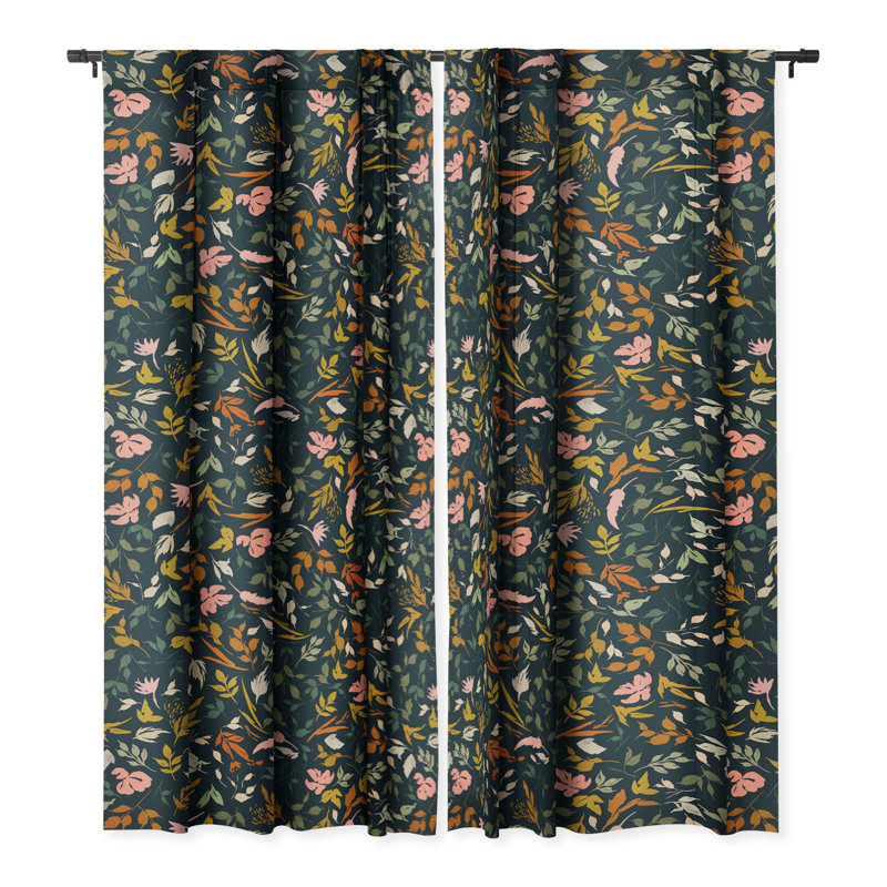 Wild Leaves Nature Dark Blackout Polyester Window Panel