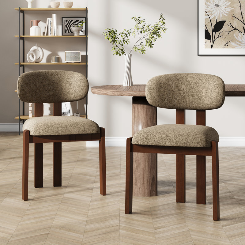Upholstered Solid Wood Dining Chair with Ergonomic Padded Backrest, Camel