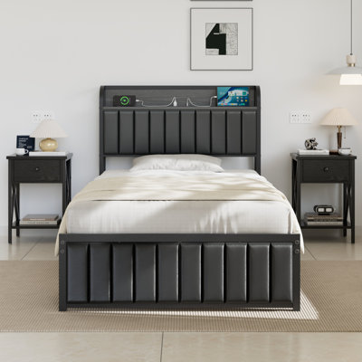 3 Pieces Bedroom Set Bed Frame And Nightstand Set