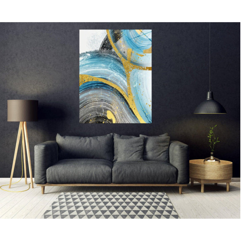 Affiche nordique bleue abstraite sur toile