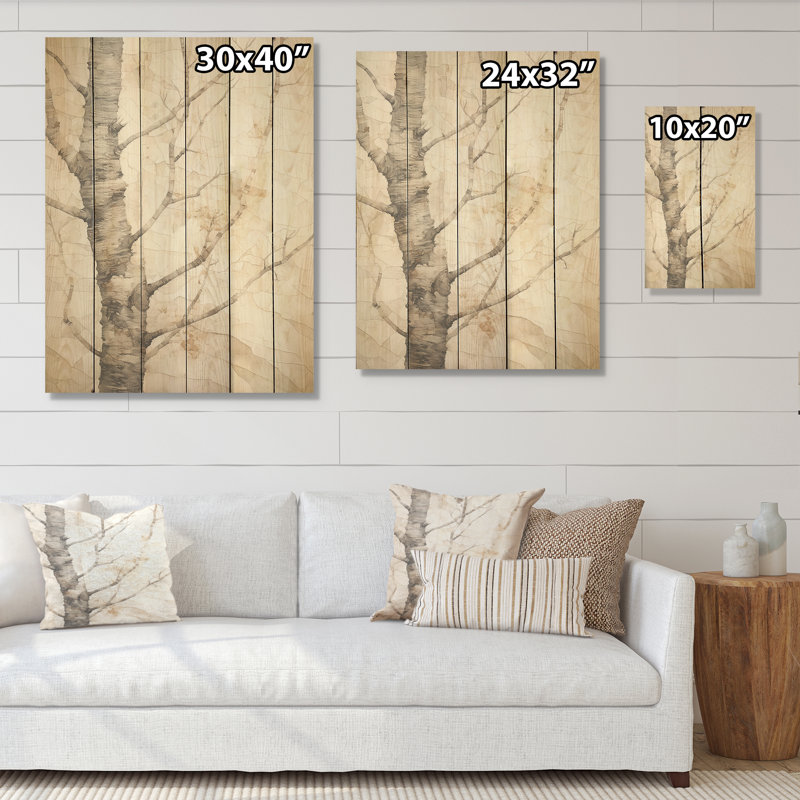 Minimalisme, arbre sycomore beige solitude - arbre sycomore, art mural sur bois de pin naturel, H 32 po x l 24 po