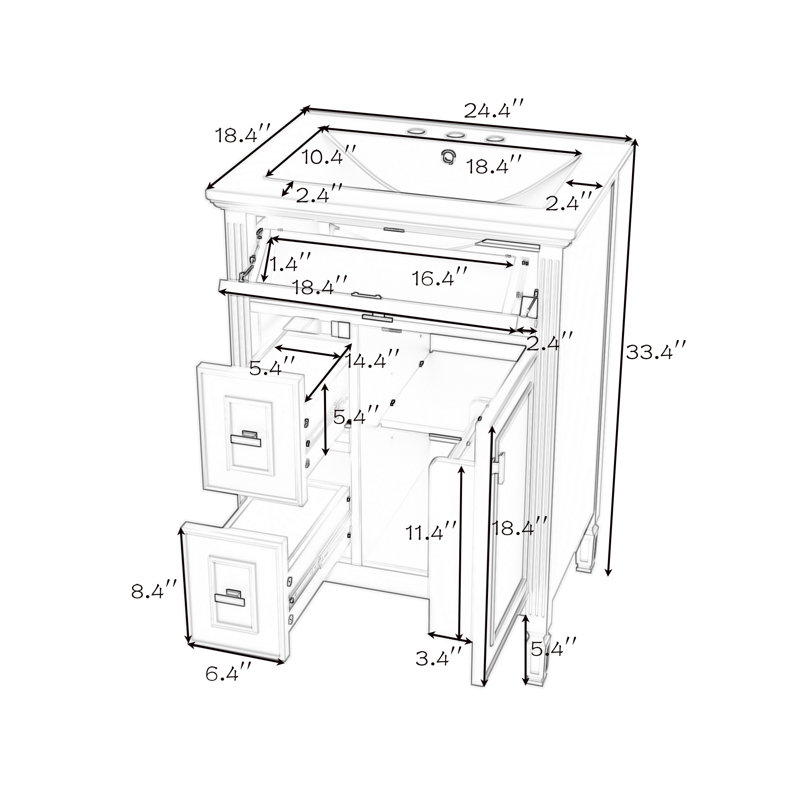 Meuble-lavabo avec lavabo, tiroirs et tablette réglable, Vert