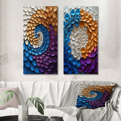 Purple And Blue Fractal Universe Spiral I - Abstract Spirals Wall Art 2 Pieces Set