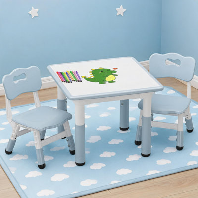 Kids Adjustable Table and Chairs Set, Ergonomic Height Adjustable Desk, Easy Clean Graffiti Top, for Ages 2-10