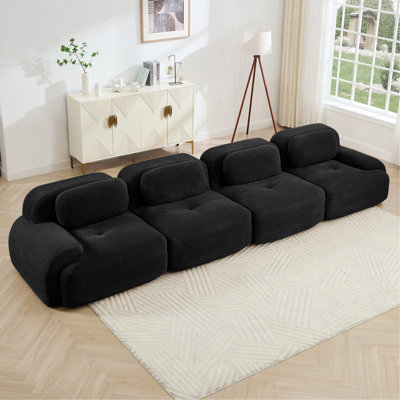 Canapé 4 places en velours côtelé doux 32D éponge à haute résilience Conception ergonomique pour animaux de compagnie Compression complète Emballage sous vide Combinaison gratuite sans assemblage pour les chambres à coucher, noir