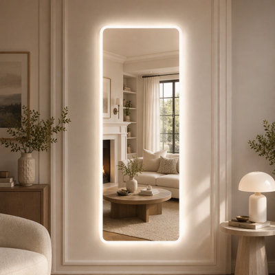 Miroir pleine longueur DEL 63 po x 24 po, miroir mural avec éclairage intégré, bords dépolis, 3 températures de couleur et gradation progressive, miroir argenté HD pour chambre, garde-robe et salon