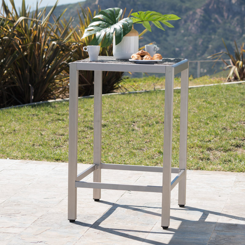 Table de bar d'extérieur en aluminium 43 po avec plateau en rotin PE, finition grise