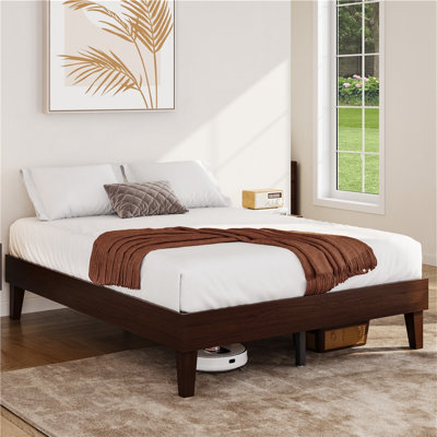 Base de lit plateforme en bois de 12 po de hauteur, lit plateforme en bois massif avec support de lattes robuste, sans tête de lit, aucun sommier requis