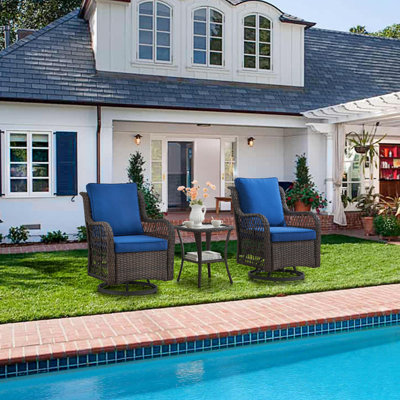 3-Piece Outdoor Bistro Set, Patio Furniture with Rocking Chairs and Glass Table for Porch Backyard