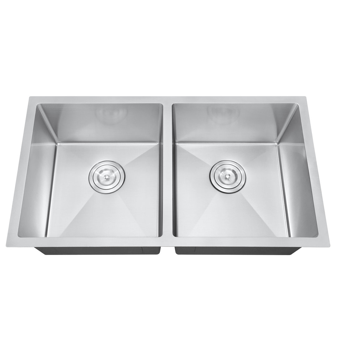 ATTOP 32'' L x 18'' W Double Bowls Scratch-Resistant Stainless Steel Undermount Kitchen Sink ATTOP