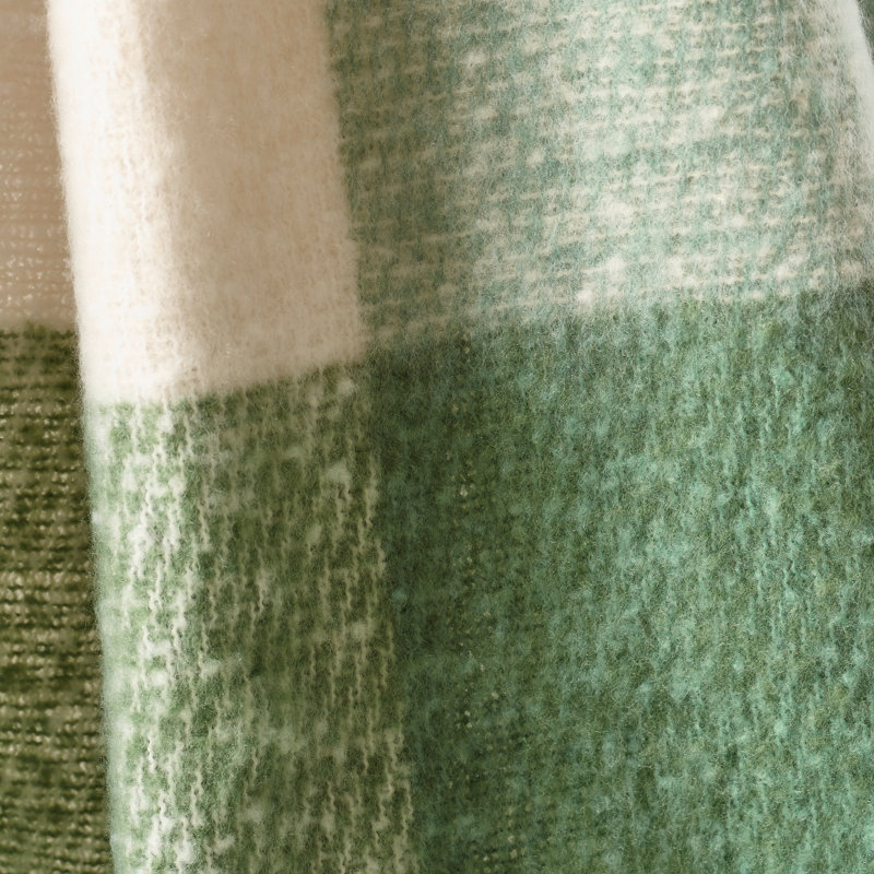 Faux Mohair Check Blanket Throw, Green