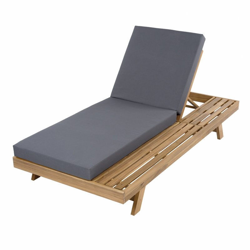 Lounge Chaise Set, Space Available On One Side, Acacia Wood In Light Brown With Water-Resistant Lounge Cushions (4 Inch Thick)