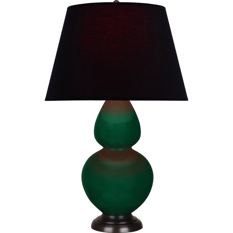 Lampe de table double gourde en céramique, Noir / Rouge, Jungle glacé / bronze, Bronze
