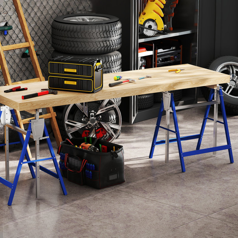 2 Pack Telescopic Work Table Folding Saw Horses Adjustable Height 80-130 cm Sawhorse Stand Scaffolding Heavy Duty Stable with Top Limit Clamp and Safety Lock, Load Capacity 200 kg