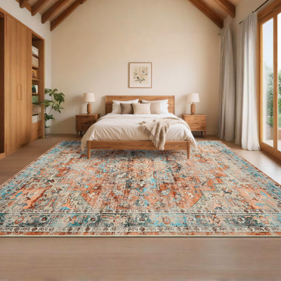 8 x 8 tapis pour le salon Lavable rétro rétro Boho doux grand tapis antidérapant antitaches pour plancher mince pour chambre à coucher ferme chambre de bébé bureau à domicile rouge