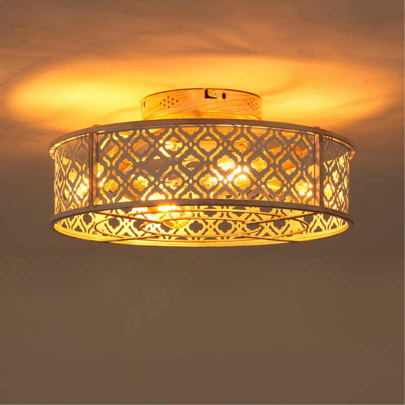 Ventilateurs de plafond en fer de style fleur 20 "avec télécommande, ventilateur encastré en cage pour chambre à coucher, salon - ampoules non incluses