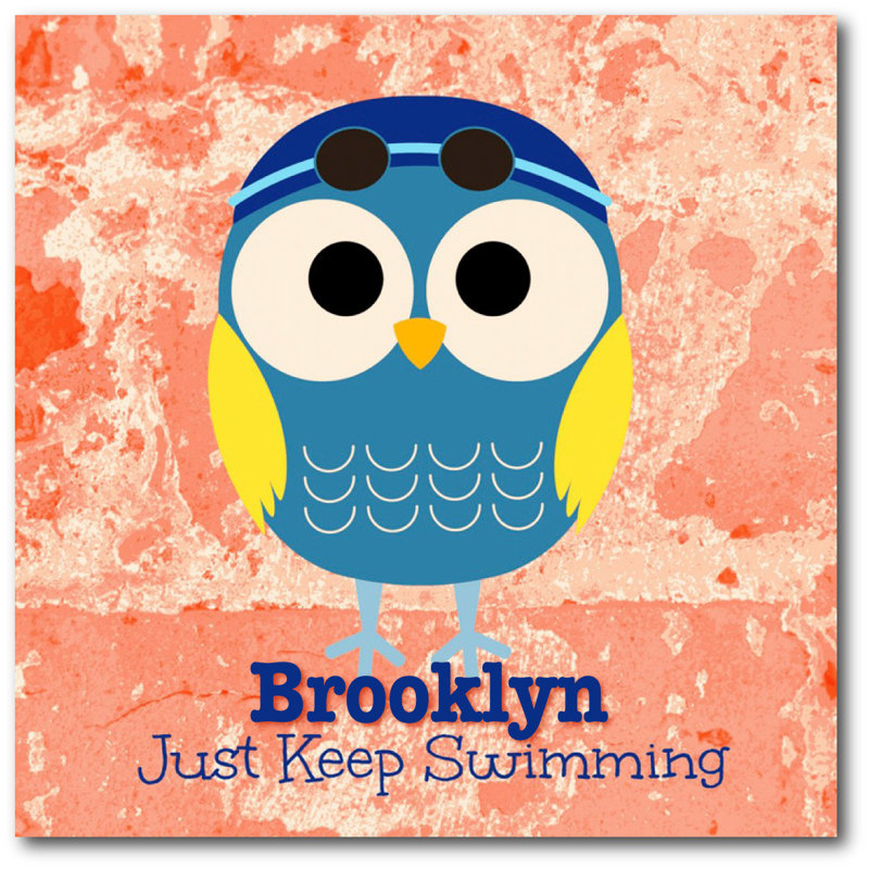 Décalcomanie murale personnalisable hibou surfing, H 30 po x l 30 po, Oui