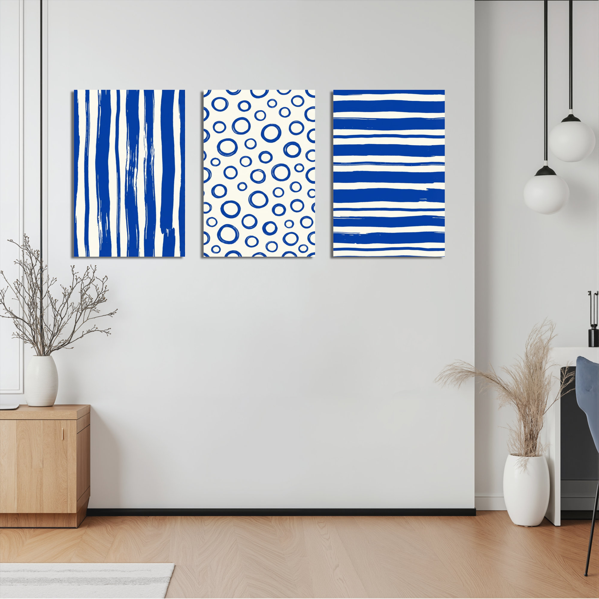 Winston Porter Blue Stripes And Circles Abstract Pattern Canvas Wrapped ...