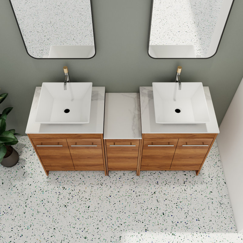 Meuble-lavabo double 59,3 po avec plateau en pierre frittée Delayne
