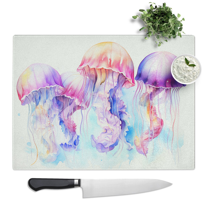 Jellyfish Watercolour  Glass Chopping Board