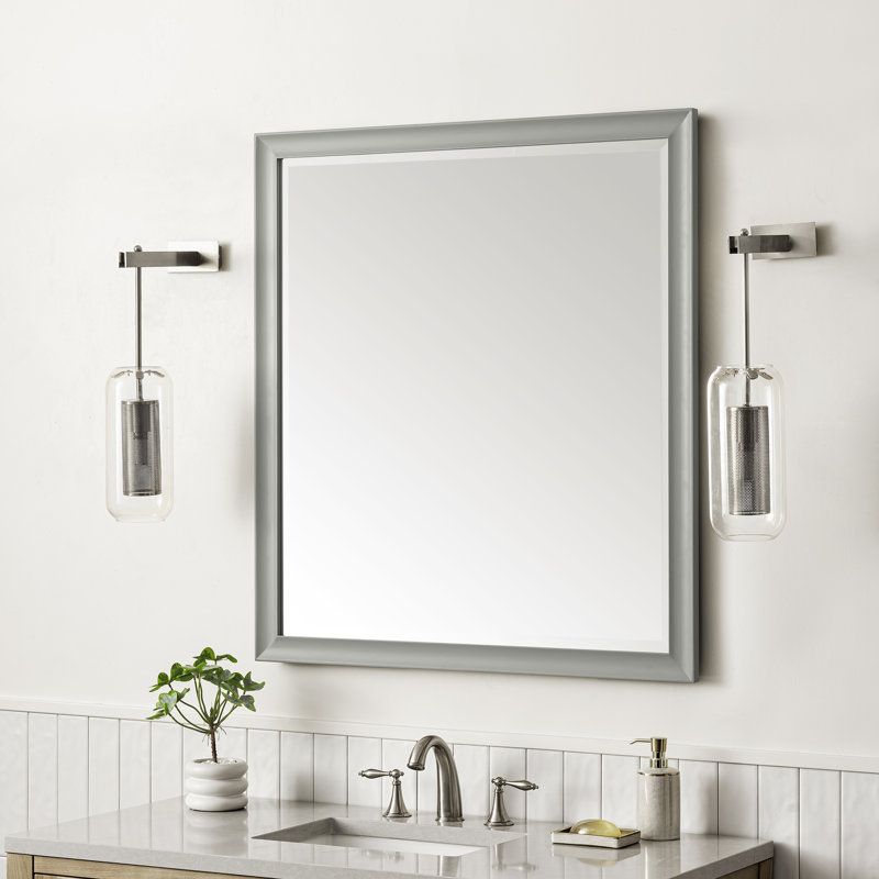 Glenbrooke Solid Wood Beveled Wall Mirror, 40" x 36", Urban Gray