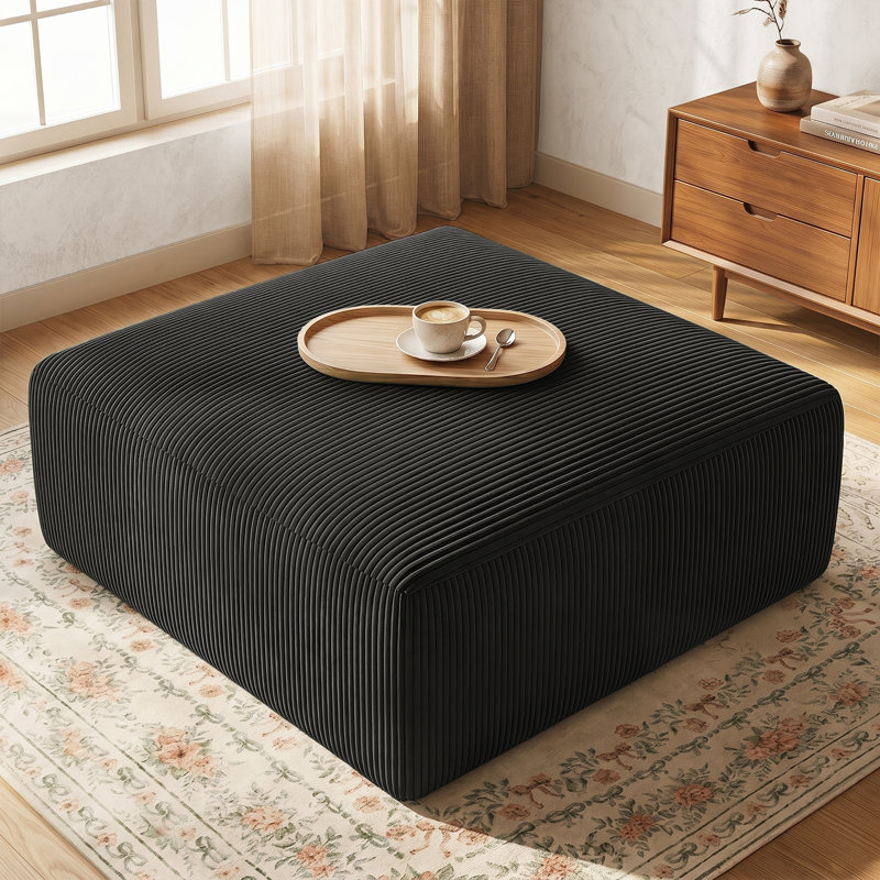 Repose-pieds carré à compression en velours côtelé 40 "pour canapé (ensemble de 1), Noir