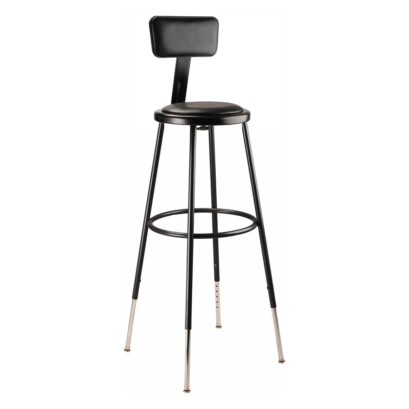 Backed Adjustable Height Ergonomic Industrial Stool with Footring, 30"
