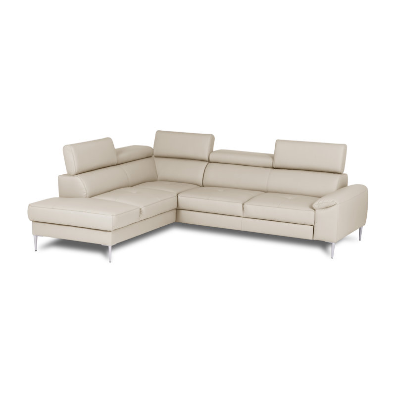 Camden Real Leather Corner Sofa with Pull-Out Bed, Storage & Adjustable Headrests, Beige, Left Hand Facing