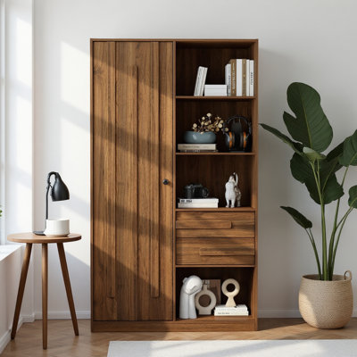 Armoire de rangement autoportante 39,38 x 69 po avec 2 tiroirs et tablettes ouvertes pour le salon de la chambre à coucher